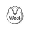 Wool emblem with merino sheep. Label for hand made, knitting or tailor shop