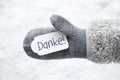 Wool Glove, Label, Snow, Danke Means Thank You Royalty Free Stock Photo