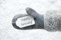 Wool Glove, Label, Snow, Text Happy Birthday