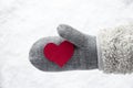 Wool Glove With Red Heart, Snow Royalty Free Stock Photo