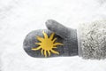 Wool Glove With Yello Sun, Snow Royalty Free Stock Photo