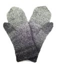 Wool gray knitted mittens on a white