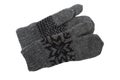 wool gray knitted three-fingered gloves on a white