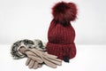 Wool hat and woman gloves for winter