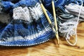 Wool and knitting needles basket Royalty Free Stock Photo
