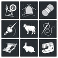 Wool, knitting Vector Icons Set