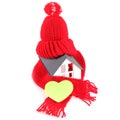 Wool Scarf Hat with Heart on Miniature Home Royalty Free Stock Photo