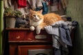 wool socks drying on a radiator with a cat sleeping beneath