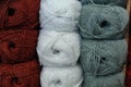 Wool: white, red and gray background Royalty Free Stock Photo