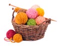 Wool yarn balls in the basket Royalty Free Stock Photo