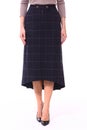 Woolen checked flared skirt on model