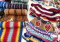 Woolen knitted hats and alpaca scarves, Peru Royalty Free Stock Photo