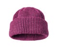 Woolen purple winter hat close up on a transparent background