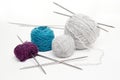 Woolen threads in a ball lie on a white background. Royalty Free Stock Photo