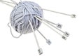 Woollen ball with knitting needle close up