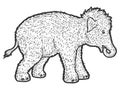 Woolly mammoth child. Sketch scratch board imitation.
