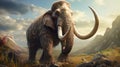 Hyper-realistic Illustration Of A Woolly Mammoth On A Hilltop