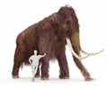Woolly Mammoth And Human Size Comparison Royalty Free Stock Photo