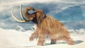 Woolly mammoth, prehistoric animal in frozen ice age landscape 3d illustration