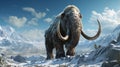 woolly mammoth, prehistoric animal in frozen ice age landscape. generative ai
