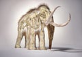 Woolly mammoth with skeleton, perspective frontal view