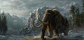 Woolly Mammoth Walks Through Snowy Mountains in Pixel Art