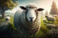 Woolly sheep on a farm. Ai generated