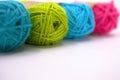 wools in different colours on white background Royalty Free Stock Photo
