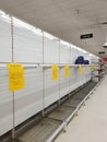 Woolworths supermarket empty toilet paper shelves amid coronavirus fears and panic buying Royalty Free Stock Photo