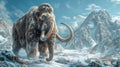 A wooly mammoth standing in the icy tundra.