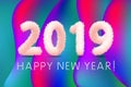 Wooly white hairy shaggy wool 2019 Happy New Year. colorful background. Vector illustration art