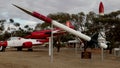 WOOMERA, AUSTRALIA - JUNE 13 2021: several historic military rockets and aircraft at woomera rocket park in south