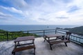woooden table on sea view terrace Royalty Free Stock Photo