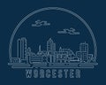 Worcester, Massachusetts - Cityscape with white abstract line corner curve modern style on dark blue background, building skyline Royalty Free Stock Photo