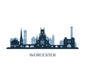 Worcester skyline, monochrome silhouette. Royalty Free Stock Photo