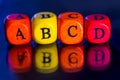 Word `abcd` of the colored wooden cubes