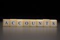 The word ACCOUNTS written on wooden cubes, isolated on a black background Royalty Free Stock Photo