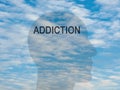 Word Addiction On Transparent Head Silhouette Against A Cloudy Sky, illustration