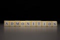 The word ADMONITION written on wooden cubes isolated on a black background
