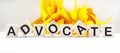 The word ADVOCATE made from building blocks on a light background with foliage Royalty Free Stock Photo