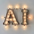 The word AI spelled out with glowing lightbulbs on bright background, ideas driven by AI. Royalty Free Stock Photo