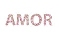 Word AMOR of flowers. Translated from Spanish - love