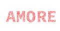 The word Amore made of little hearts shades of red and pink. Love in Italian. Valentine s day typography poster. Vector