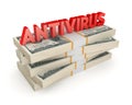 Word ANTIVIRUS on a stack of dollars.