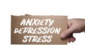 Word Anxiety, Depression and Stress written on cardboard. Clipping path Royalty Free Stock Photo