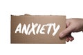 Word ANXIETY written on cardboard. Clipping path Royalty Free Stock Photo