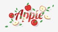 Word apple design decorated with red apple fruits and leaves in paper art style