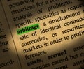 Word `arbitrage` In Focused And Highlighted In Fluorescent Green