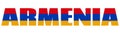 The word Armenia in the colors of the Armenian flag. Country name on isolated background. image - illustration Royalty Free Stock Photo
