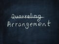 Word Arrangement and crossed out word Quarreling